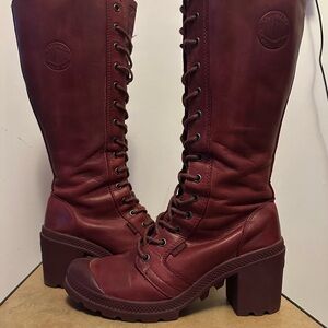 Palladium Women's Deep Burgundy Lace-Up Knee Boots
